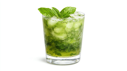 Green mint mojito cocktail isolated on white background