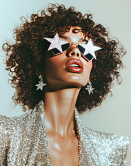 Portrait of a woman in disco party style.