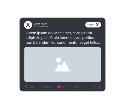 X - Twitter post mock-up. Tweet frame template for news events with editable text and blank avatar. Vector illustration 2025