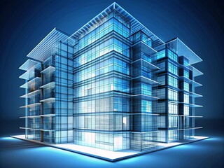 3D L-Shaped Apartment Building Wireframe, Architectural Design, Perspective Grid, Digital Model, White Background, Isometric View, Construction, Real Estate, Modern Architecture