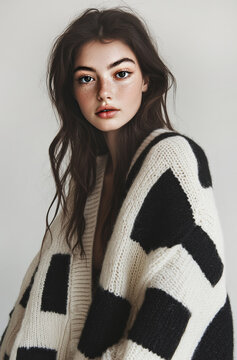Portrait of a woman in stylish sweater.