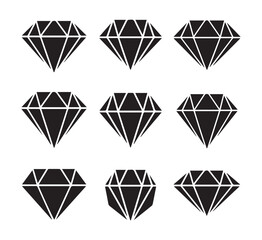 Diamond icon set. Different shapes of diamond cuts. Dimond icon set in flat style.