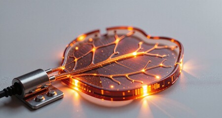 Obraz premium High-tech leaf with embedded circuitry and orange lights