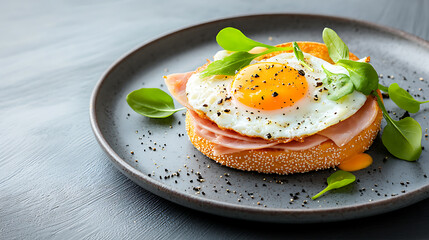 Celebrate national bagel day with a cozy egg and ham bagel delight in a homey kitchen setting