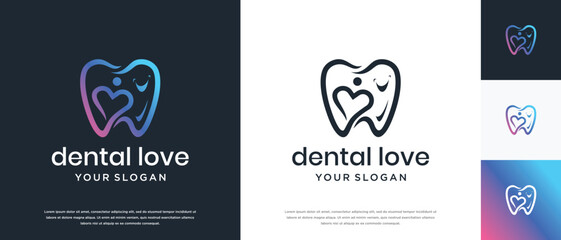 Dental logo design illustration with love. Dental clinic logo icon.