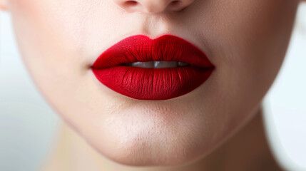 Obraz premium Photo of juicy female lips with vibrant red color, perfect for a beauty industry banner.