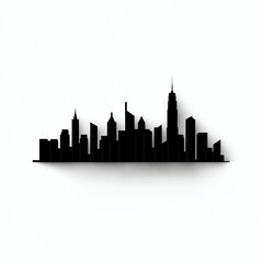 Obraz premium A minimalist black silhouette of a city skyline against a white background, showcasing iconic buildings and structures.