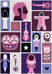 Collage of various images of people, objects and symbols. Set of vector graphics design elements.