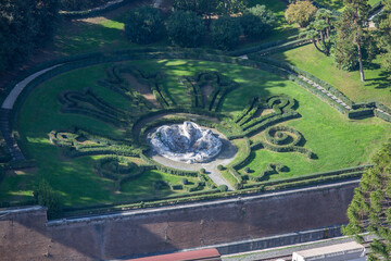 Aerial view from dome of Saint Peter's Basilica of Gardens of Vatican City (Vatican Gardens), Vatican; Rome; Italy
