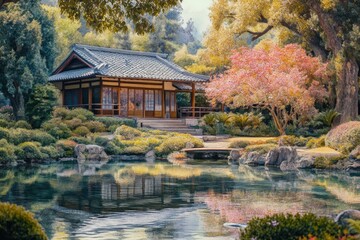 Obraz premium Japanese Garden with Pond