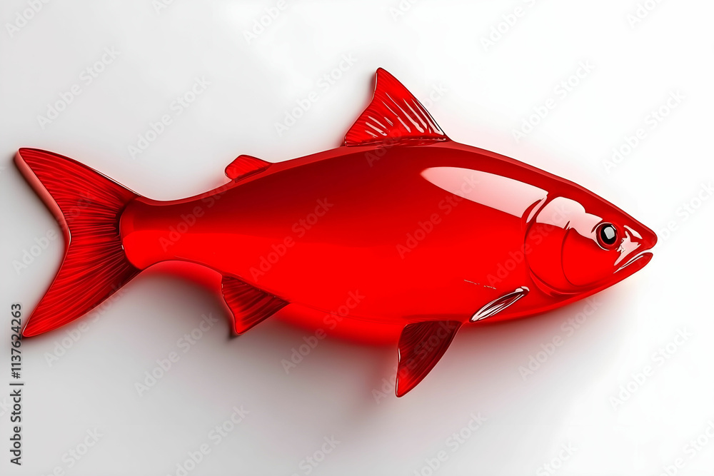 Poster glossy red fish model on white background for creative and artistic uses in various media projects