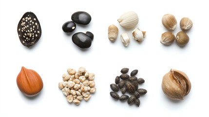 Various nuts collection isolated on white background