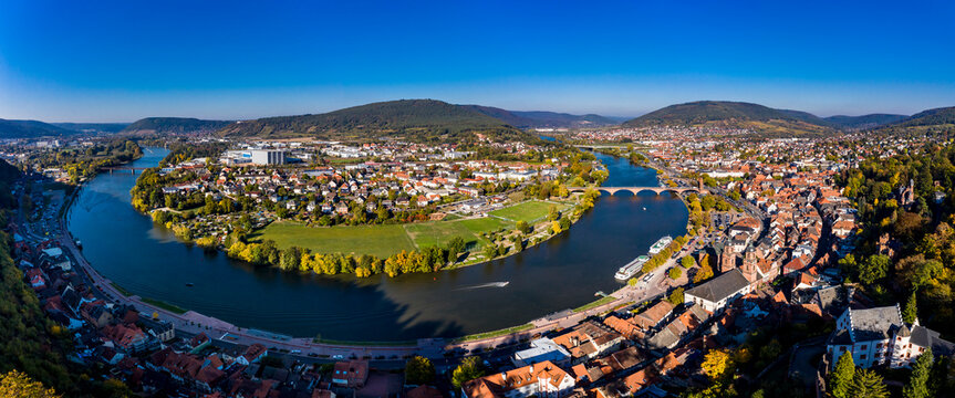 Germany, Bavaria, Miltenberg, river Main, panoramic view