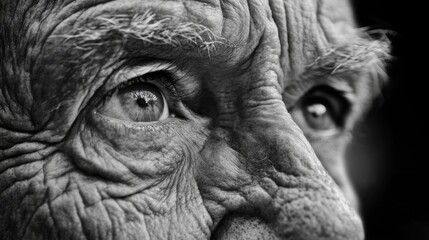 Close-up of an elderly person's wrinkled face showing life experience