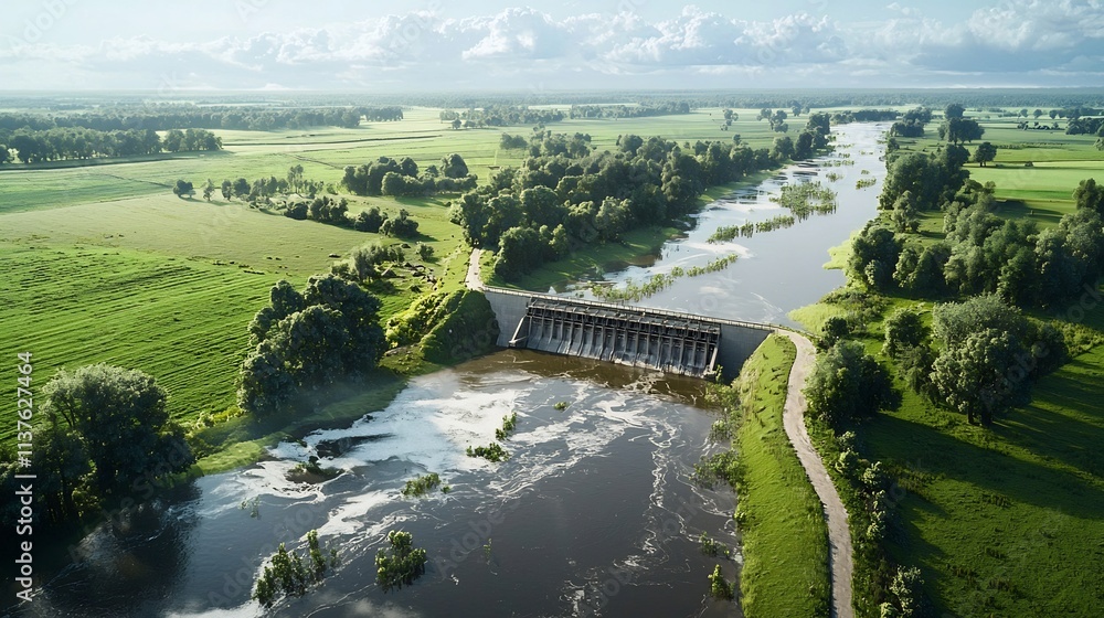 Poster virtual twin of dam failure risk map overlaid with forecasts of downstream flooding impacts leaving 