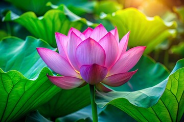 Fototapeta premium Pink Lotus Bud Close Up, Long Exposure Photography, Water Lily, Floral Macro, Nature, Bloom, Green Leaves, Botanical, Peaceful, Serene, Flower Photography, Macro Photography, Long Exposure