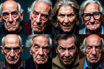 Expressive Collection of Aged Faces: Perfect for Art Projects, Design Inspiration, and Emotional Storytelling