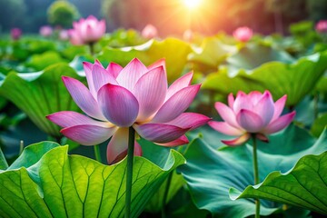 Fototapeta premium Close-up Pink Lotus Buds, Pond, Nature, Beauty, Sharp Focus, Bright Colors