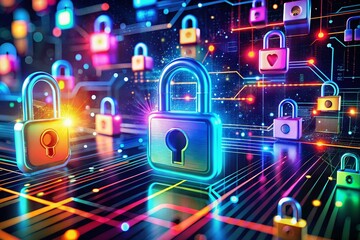Obraz premium Colorful Cyber Security Locks Abstract Design