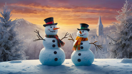 Fototapeta premium snowman on the snow