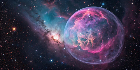 Fototapeta premium Giant bubble nebula’s unique shape forms from stellar winds