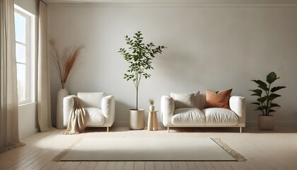 Modern Living Room Mockup with Empty Frame and Geometric Artwork