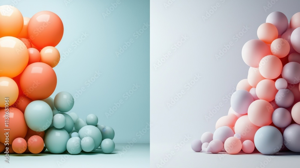 Poster colorful balloon structures modern studio abstract art minimalist setting angled view creative conce