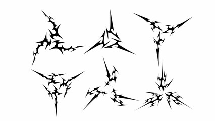 Abstract triangle tribal shapes with a stiff touch, set of cyber gothic tattoo concept