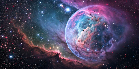 Giant bubble nebula's stellar winds create vast, colorful cosmic structures