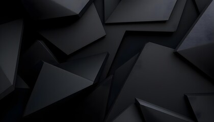 Abstract Dark Geometric Shapes Background: Black Polygonal 3D Render Design