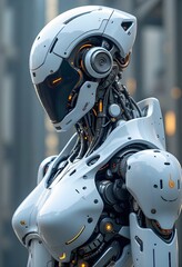 Fototapeta premium humanoid robot in silver White body