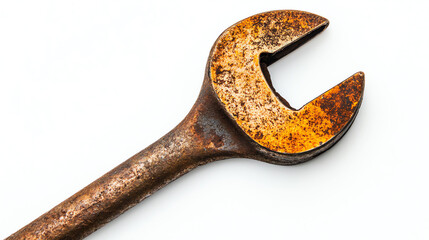 Weathered wrench tool isolated on white