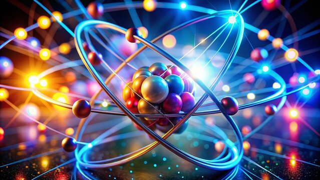 Glowing Atom, Colorful Atomic Structure, Science Photography, Vibrant Electrons