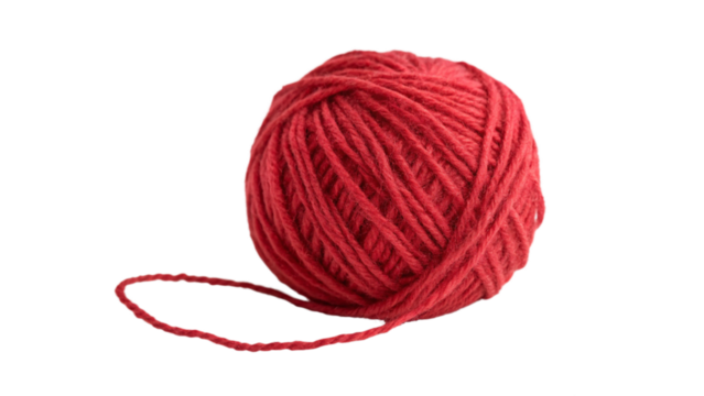 Red woolen yarn ball isolated transparent background