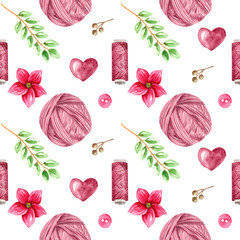 Watercolor pattern with elements for knitting and needlework