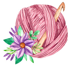 Watercolor drawing of knitting threads