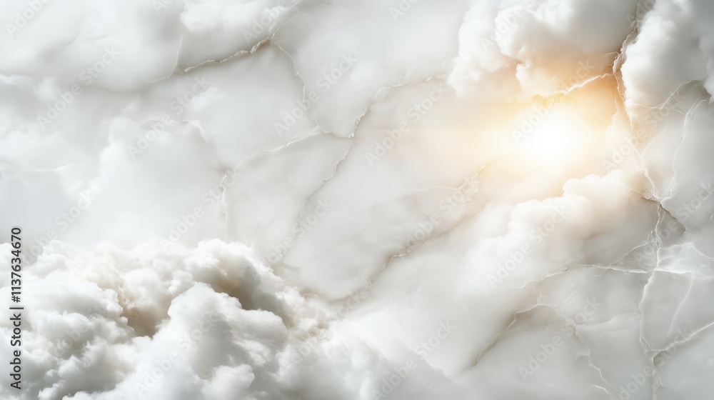Poster light breaking through clouds over a soft marble background in a serene setting