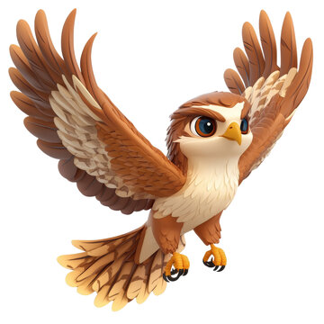 3D Beautiful hawk cartoon style, isolated on a transparent background
