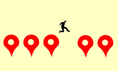 Man jumping on map pin Icons