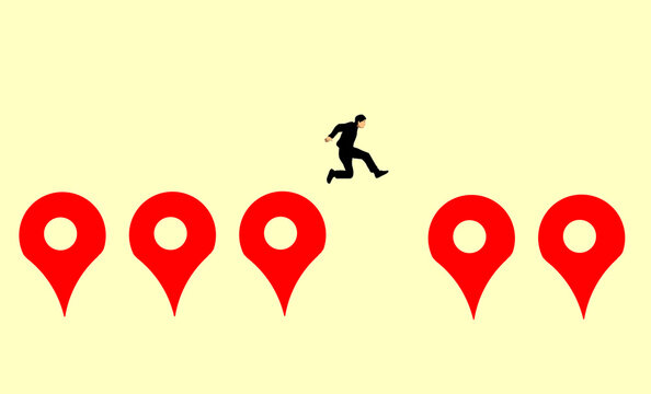 Man jumping on map pin Icons