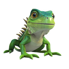 Obraz premium 3D Beautiful iguana cartoon style, isolated on a transparent background