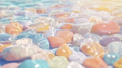 A collection of colorful rocks in a body of water