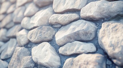 A close up of a wall made of white rocks