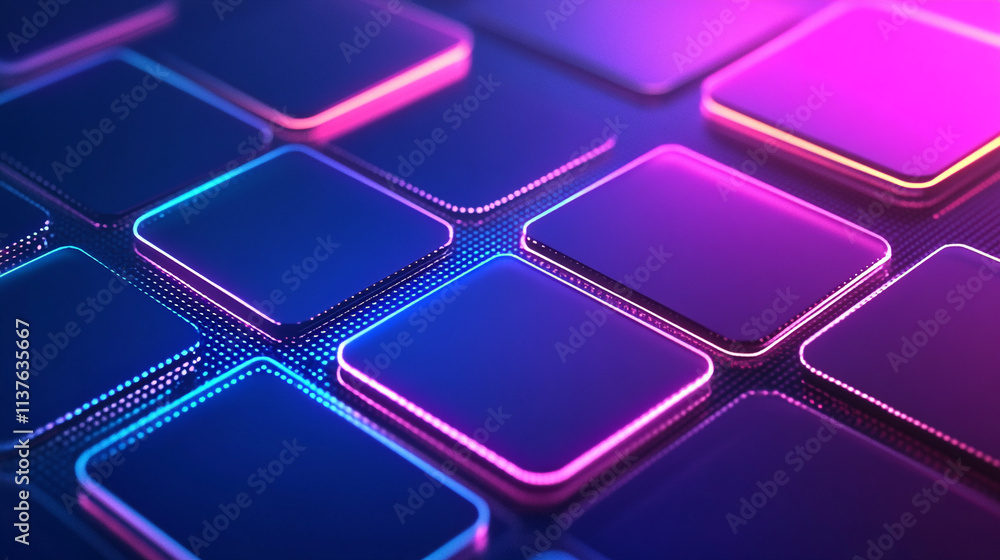 Poster vibrant neon geometric shapes with digital lines create a futuristic abstract design. using microser
