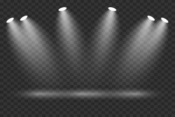 Naklejka premium Scene with bright white light. Spotlight effect of light and podium. Vector illustration