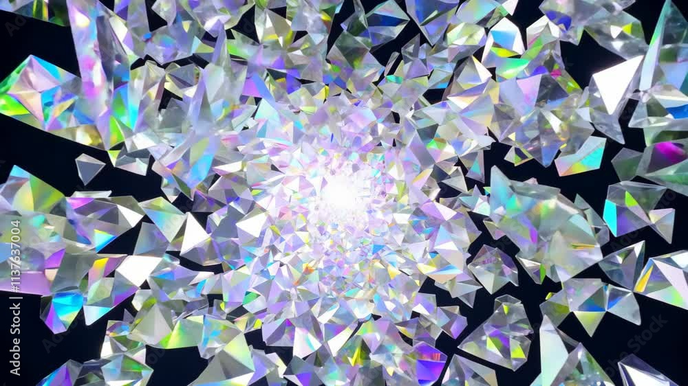Poster mysterious luminous crystal floating in dark space reveals enchanting colors and textures