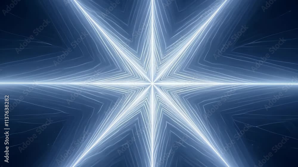 Poster Visual display of dynamic blue light patterns creating a star shape in a dark environment at night