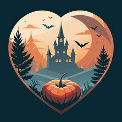 Heart shape with halloween flat design