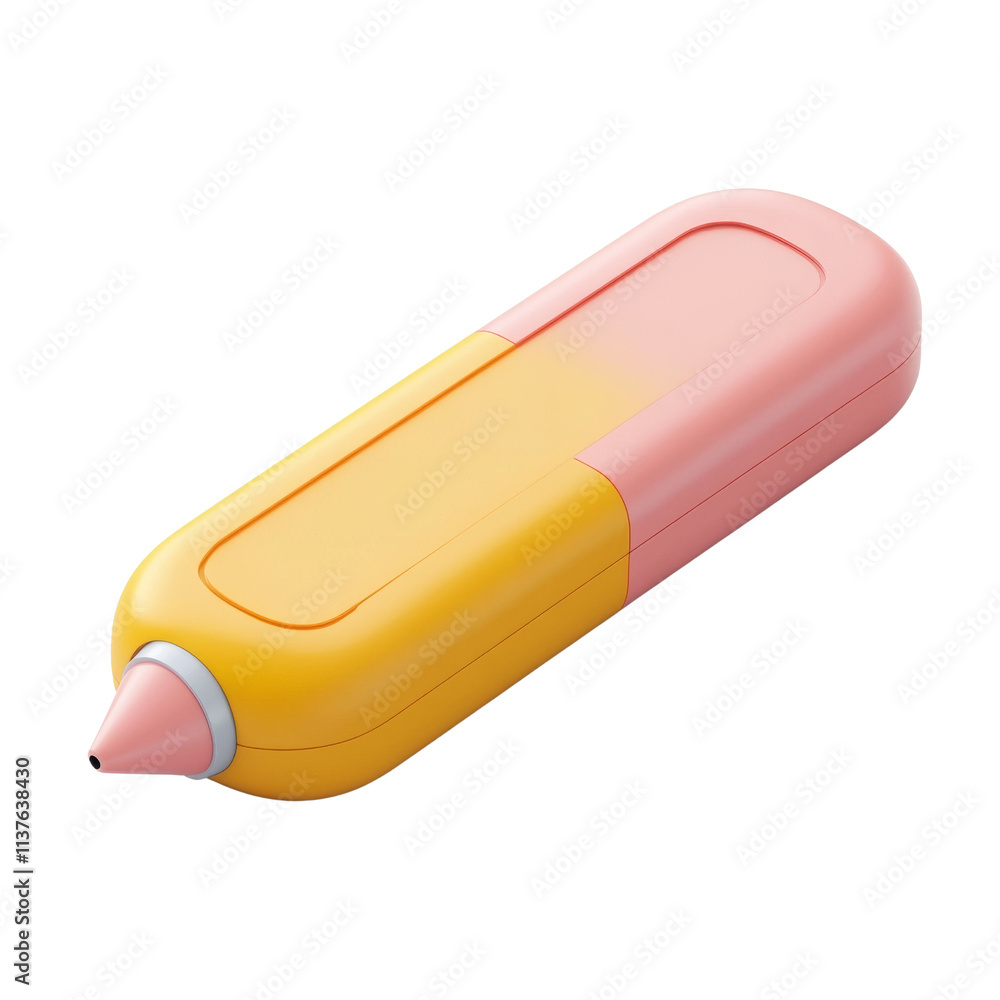 Poster 3d rendering pencil and eraser isolated on transparent background