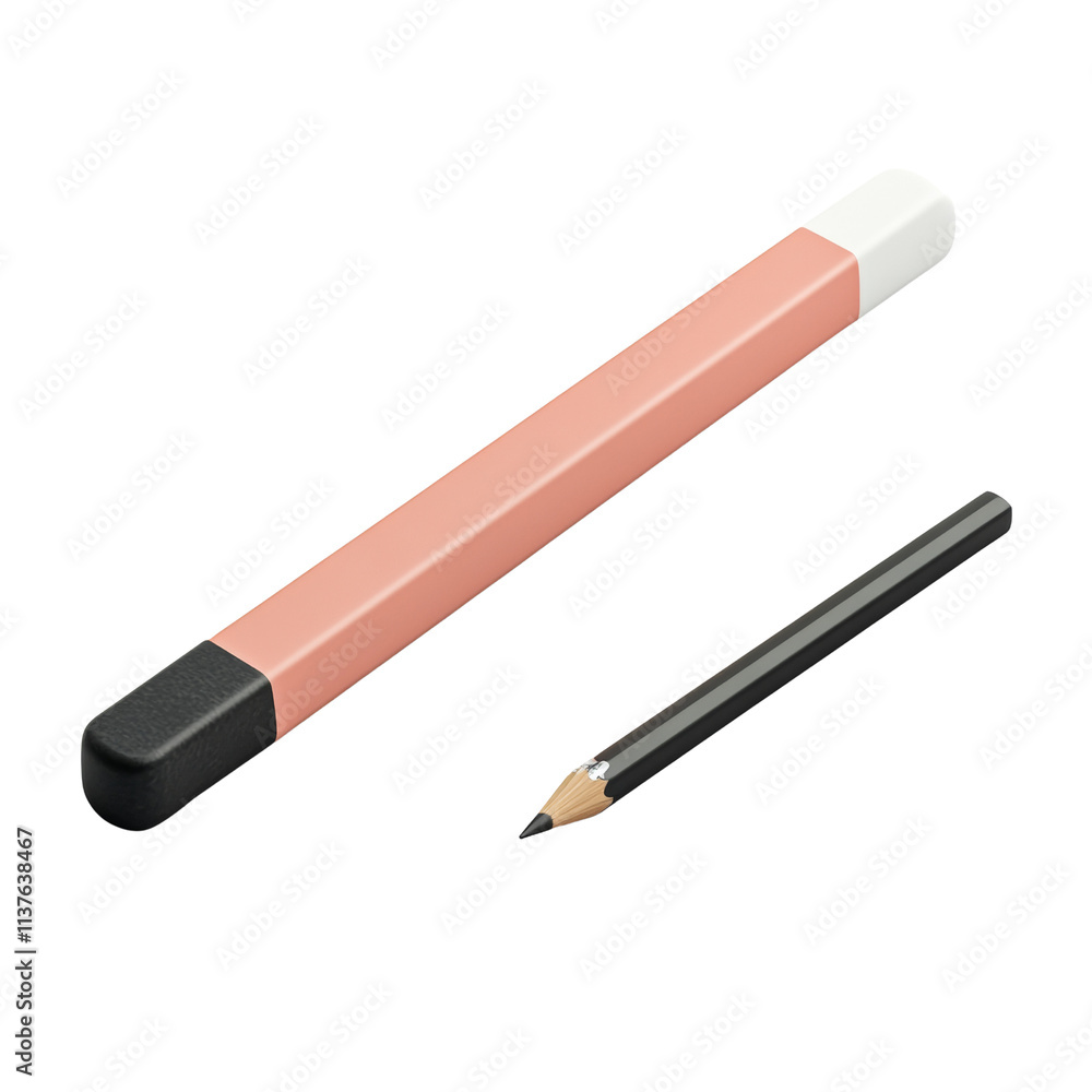 Aufkleber 3d rendering pencil and eraser isolated on transparent background
